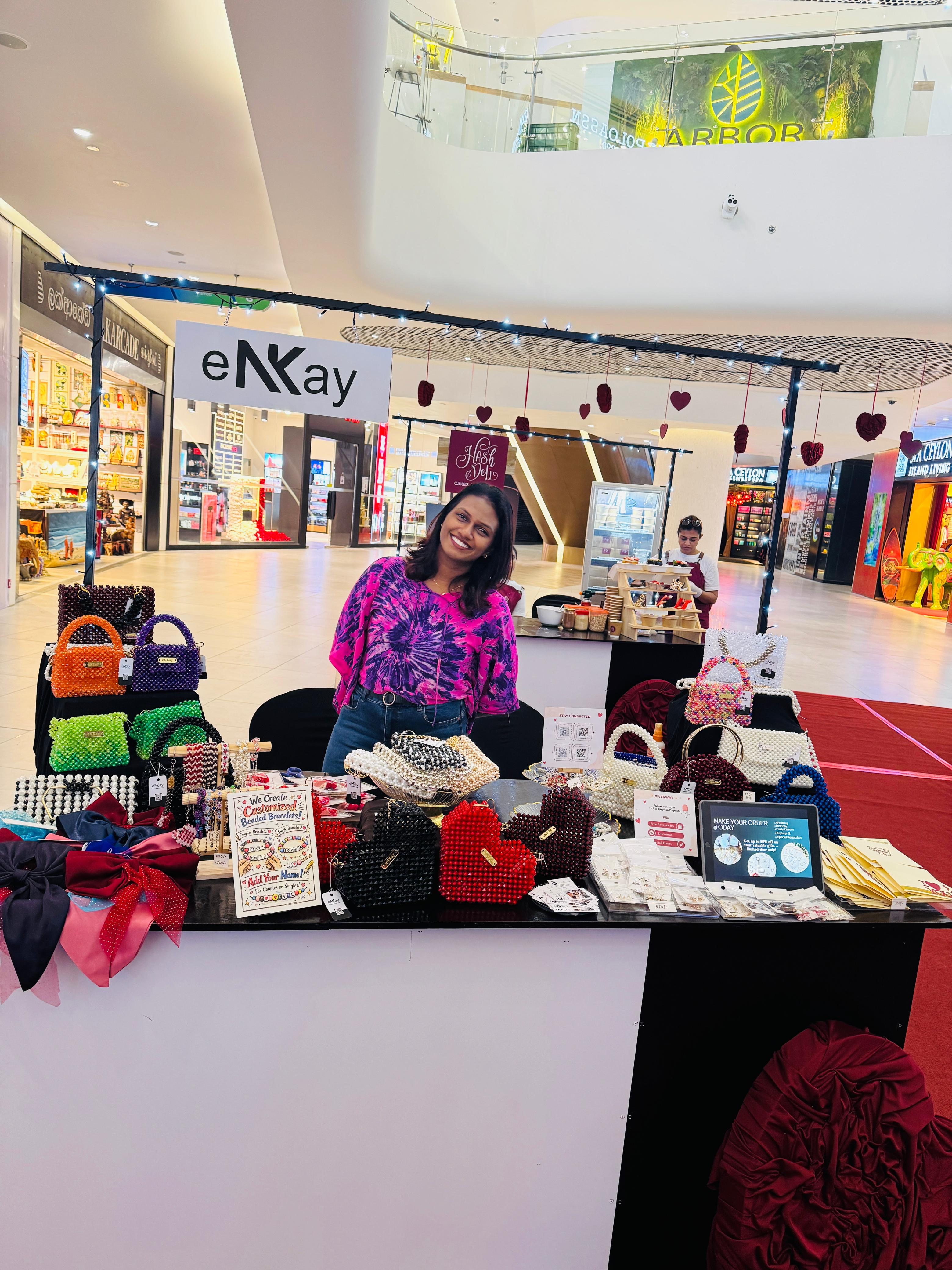 Nithini Kumarasinghe, founder of eNKay handmade beaded handbags from Sri Lanka